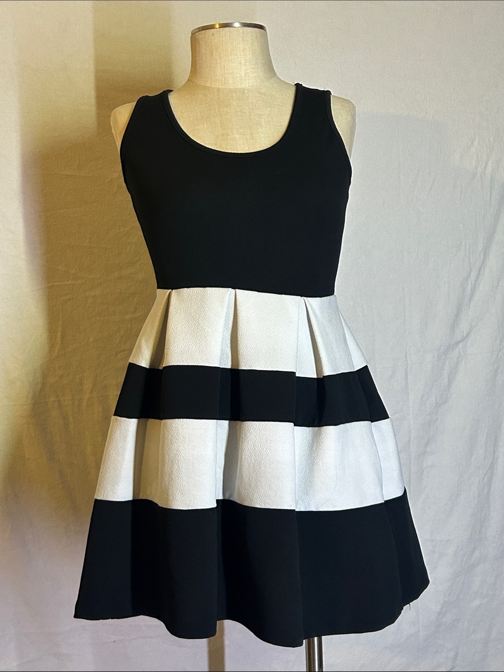 finn & clover Black and White Striped Fit-and-Flare Dress